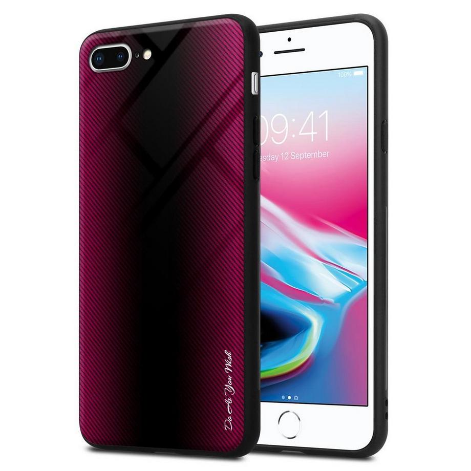 Cadorabo  Housse compatible avec Apple iPhone 7 PLUS / 7S PLUS / 8 PLUS - Aspect rayé - Coque de protection en silicone TPU et dos en verre trempé 