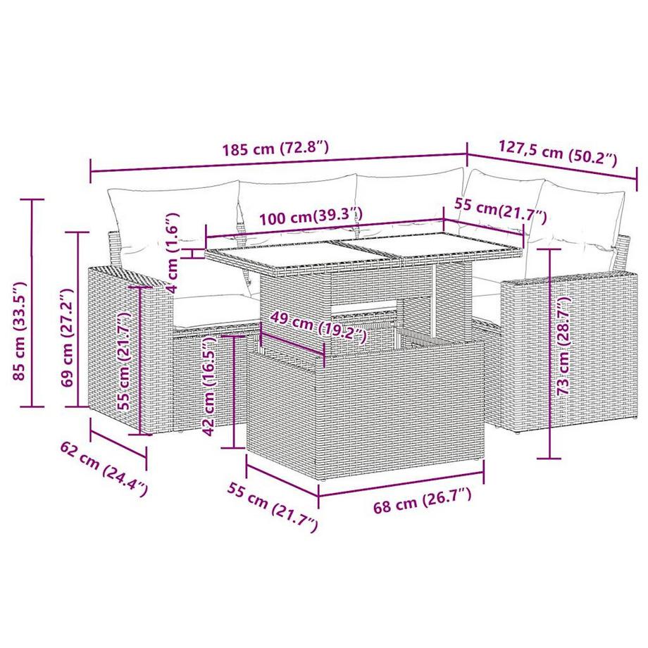VidaXL Ensemble de canapés de jardin rotin synthétique  