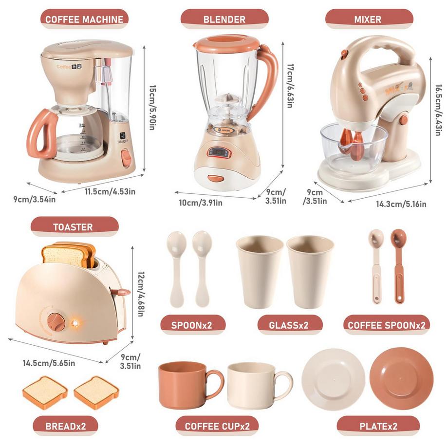 Activity-board  Accessoires de cuisine pour enfants avec machine à café, mixeur cuisine pour enfants, grille-pain et tablier 