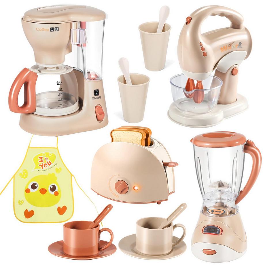 Activity-board  Accessoires de cuisine pour enfants avec machine à café, mixeur cuisine pour enfants, grille-pain et tablier 