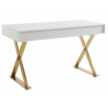Schreibtisch mit 2 Schubladen - MDF lackiert & Metall - Weiß & Goldfarben - PLEISA von Pascal Morabito