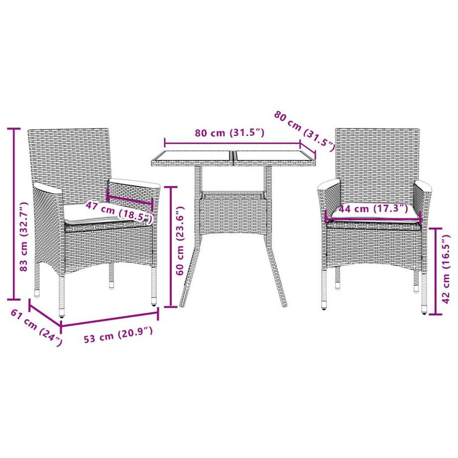 VidaXL Ensemble de salle à manger de jardin rotin synthétique  