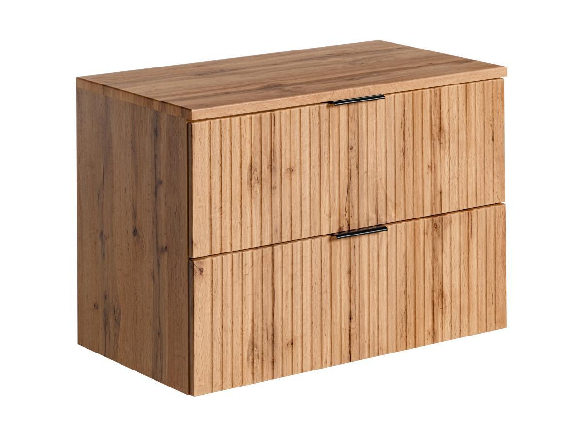 Vente-unique Mobile sotto lavabo sospeso scanalato con piano di appoggio L80 cm Naturale chiaro - ZEVARA  