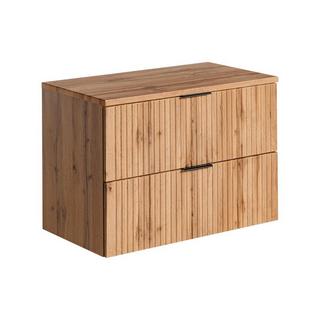 Vente-unique Mobile sotto lavabo sospeso scanalato con piano di appoggio L80 cm Naturale chiaro - ZEVARA  