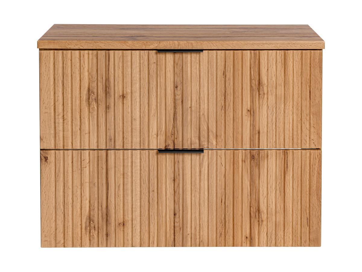 Vente-unique Mobile sotto lavabo sospeso scanalato con piano di appoggio L80 cm Naturale chiaro - ZEVARA  