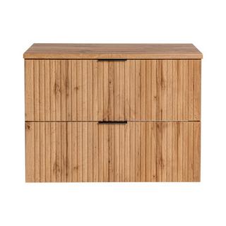 Vente-unique Mobile sotto lavabo sospeso scanalato con piano di appoggio L80 cm Naturale chiaro - ZEVARA  