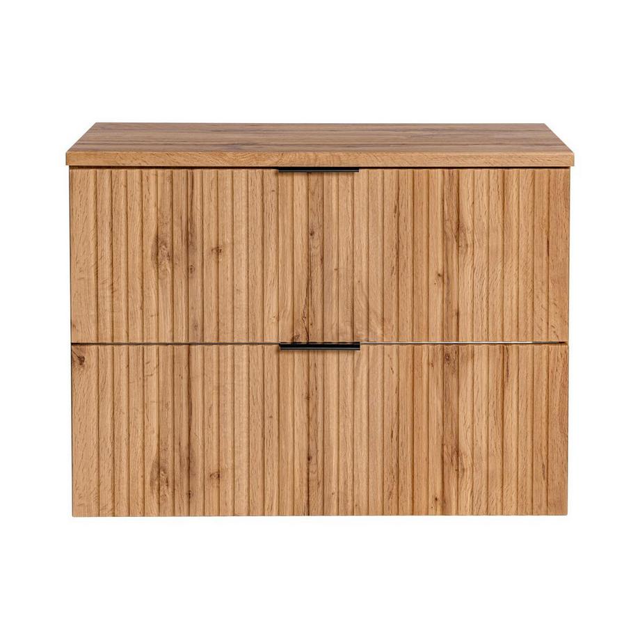 Vente-unique Mobile sotto lavabo sospeso scanalato con piano di appoggio L80 cm Naturale chiaro - ZEVARA  