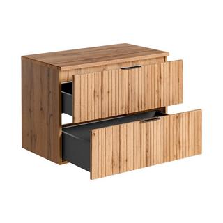 Vente-unique Mobile sotto lavabo sospeso scanalato con piano di appoggio L80 cm Naturale chiaro - ZEVARA  