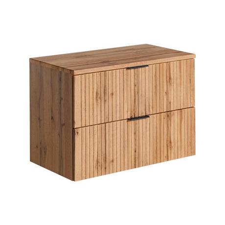 Vente-unique Mobile sotto lavabo sospeso scanalato con piano di appoggio L80 cm Naturale chiaro - ZEVARA  