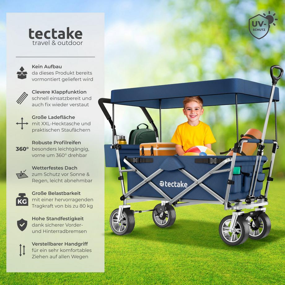 Tectake  Bollerwagen Nico faltbar, mit Dach mit Kunststoffrädern 