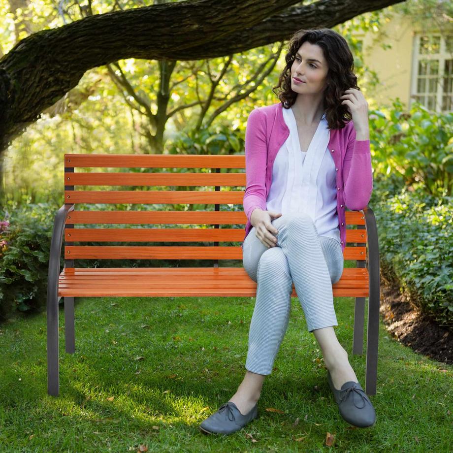 B2X Gartenbank Stahlrahmen & Holz dunkelbraun  