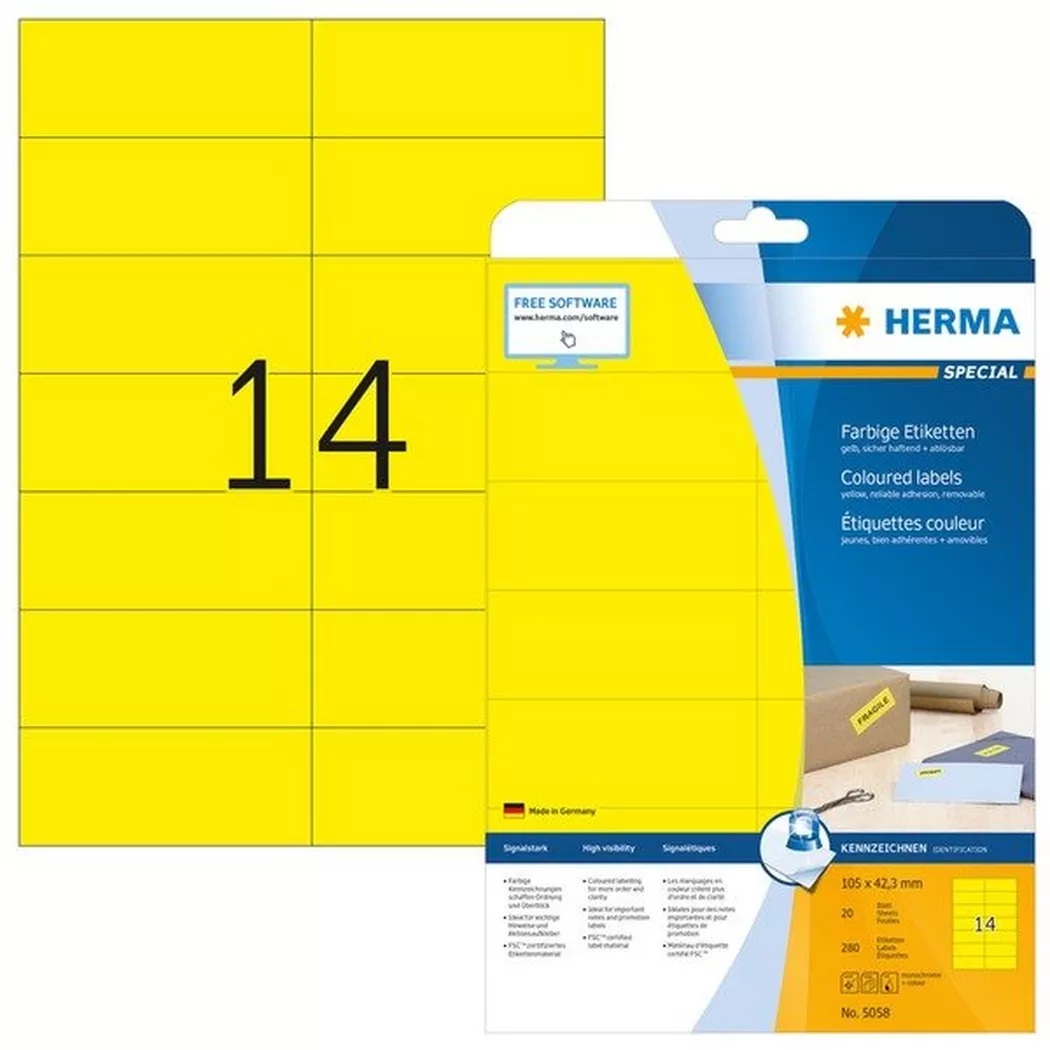 HERMA – Etiketten Special 105×42,3mm 5058 gelb 280 Stück, One Size