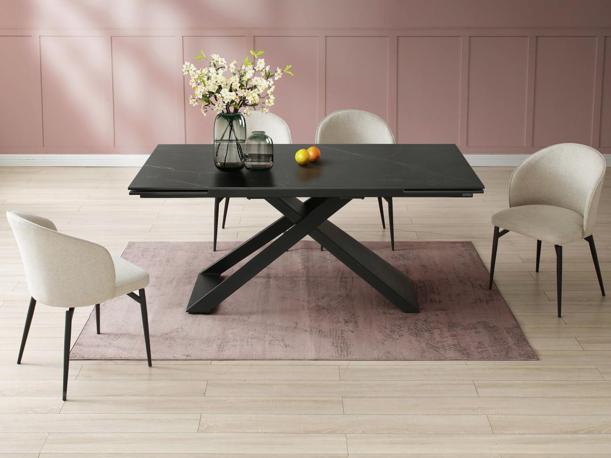 Maison Céphy Table à manger extensible 6 à 10 personnes en céramique, verre trempé et métal - Effet marbre noir - XERENA de Maison Céphy  