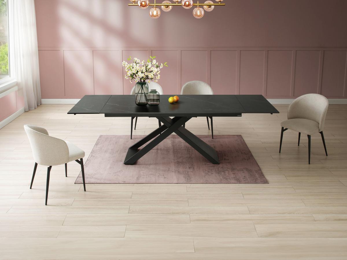 Maison Céphy Table à manger extensible 6 à 10 personnes en céramique, verre trempé et métal - Effet marbre noir - XERENA de Maison Céphy  