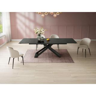 Maison Céphy Table à manger extensible 6 à 10 personnes en céramique, verre trempé et métal - Effet marbre noir - XERENA de Maison Céphy  