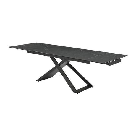 Maison Céphy Table à manger extensible 6 à 10 personnes en céramique, verre trempé et métal - Effet marbre noir - XERENA de Maison Céphy  