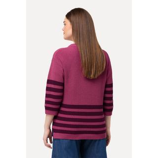 Ulla Popken  Pullover, Streifen, Boxy, Rundhals, 3/4-Arm, Biobaumwolle 