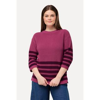 Ulla Popken  Pullover, Streifen, Boxy, Rundhals, 3/4-Arm, Biobaumwolle 