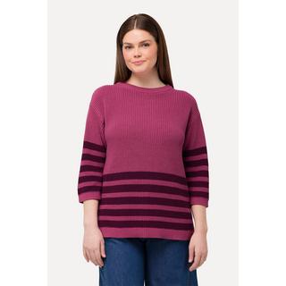 Ulla Popken  Pullover, Streifen, Boxy, Rundhals, 3/4-Arm, Biobaumwolle 