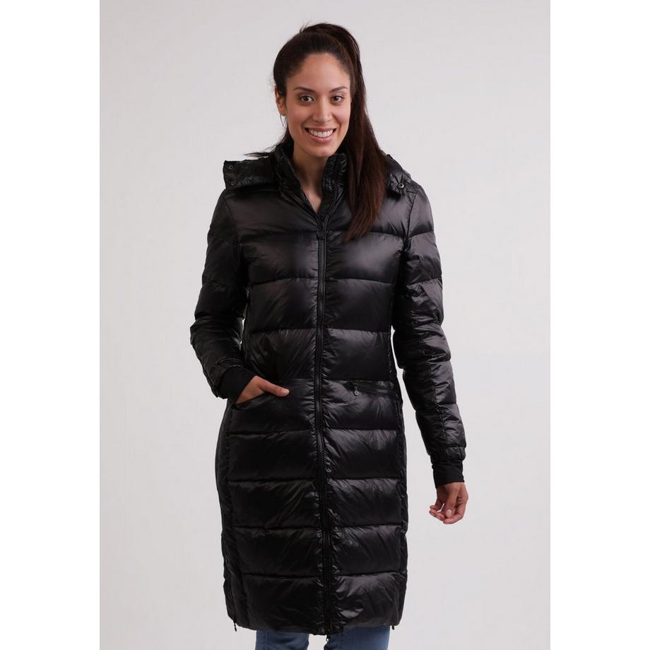 CASH-MERE.CH Piumino Lungo con Cappuccio e Fodera in Cashmere Effetto Lucido  