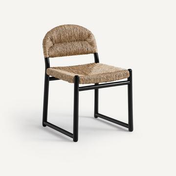 Chaise en chêne massif laqué et paille