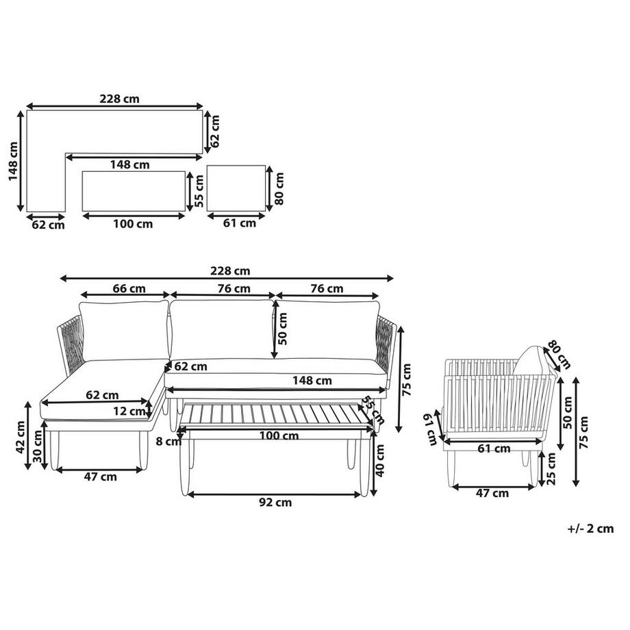 Beliani Canapé d'angle en Acacia Boho CREMONA  