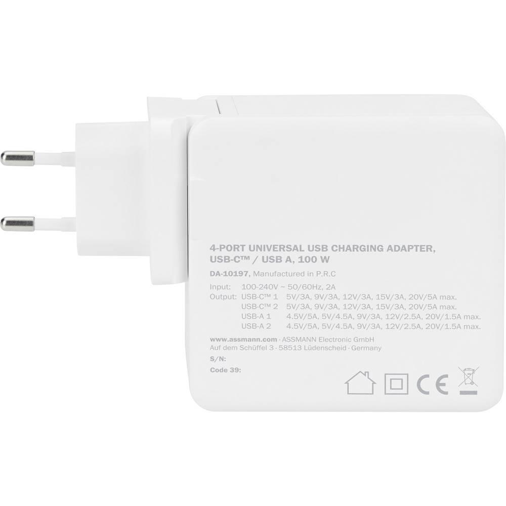 Digitus  Ladeadapter Steckdose 4 x USB 2.0 Buchse A, USB-C® Buchse USB Power Delivery (USB-PD) 