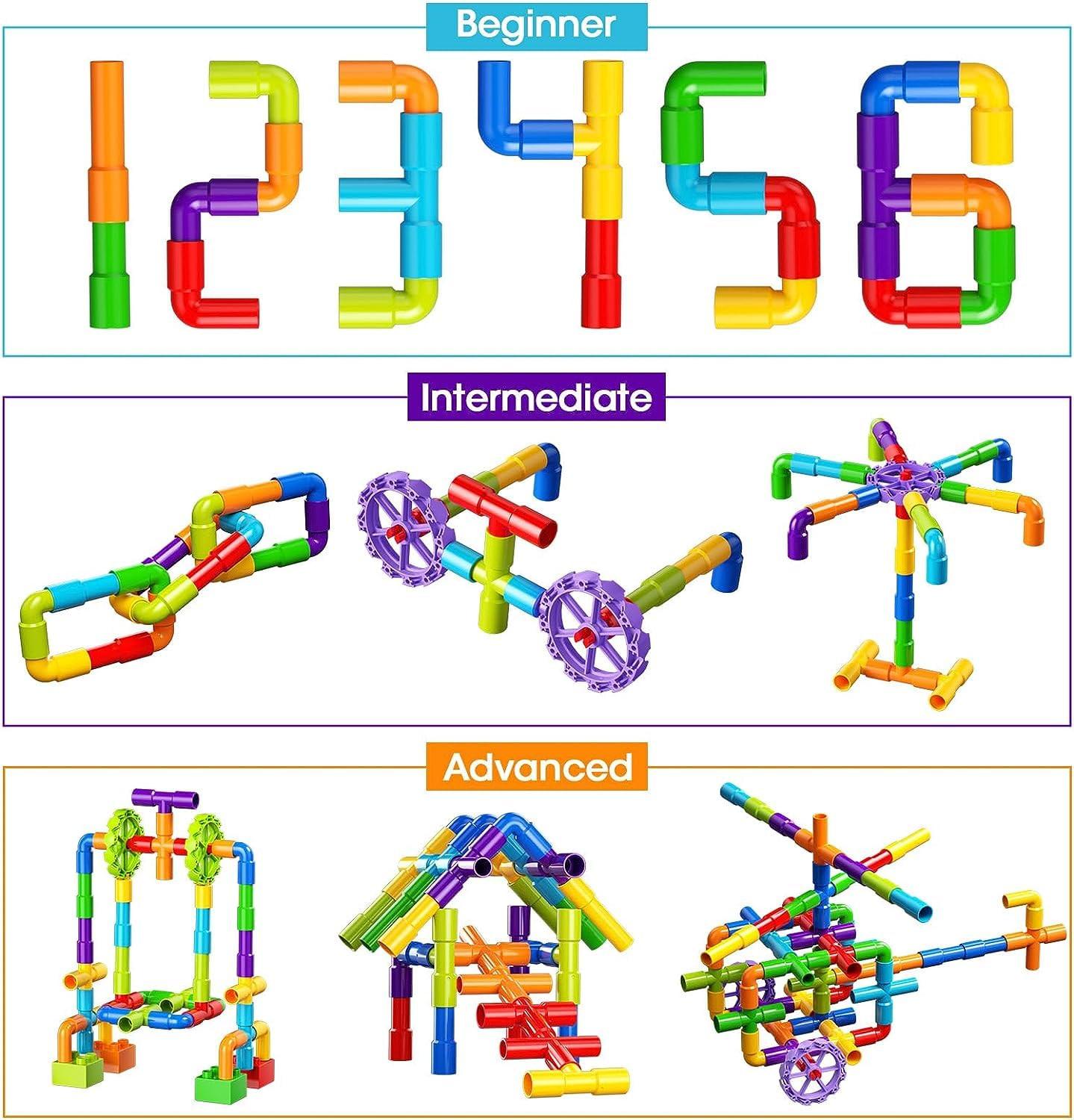 Activity-board  Pipe Tube Toys, 188 Teile Klassische Bauklötze Montagebausteine Spielzeug mit Rädern und Bodenplatte für Kinder 