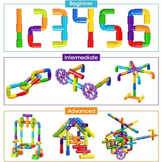 Activity-board  Pipe Tube Toys, 188 Teile Klassische Bauklötze Montagebausteine Spielzeug mit Rädern und Bodenplatte für Kinder 