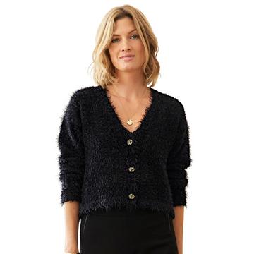 Gilet court maille douce, coupe ample, col V.