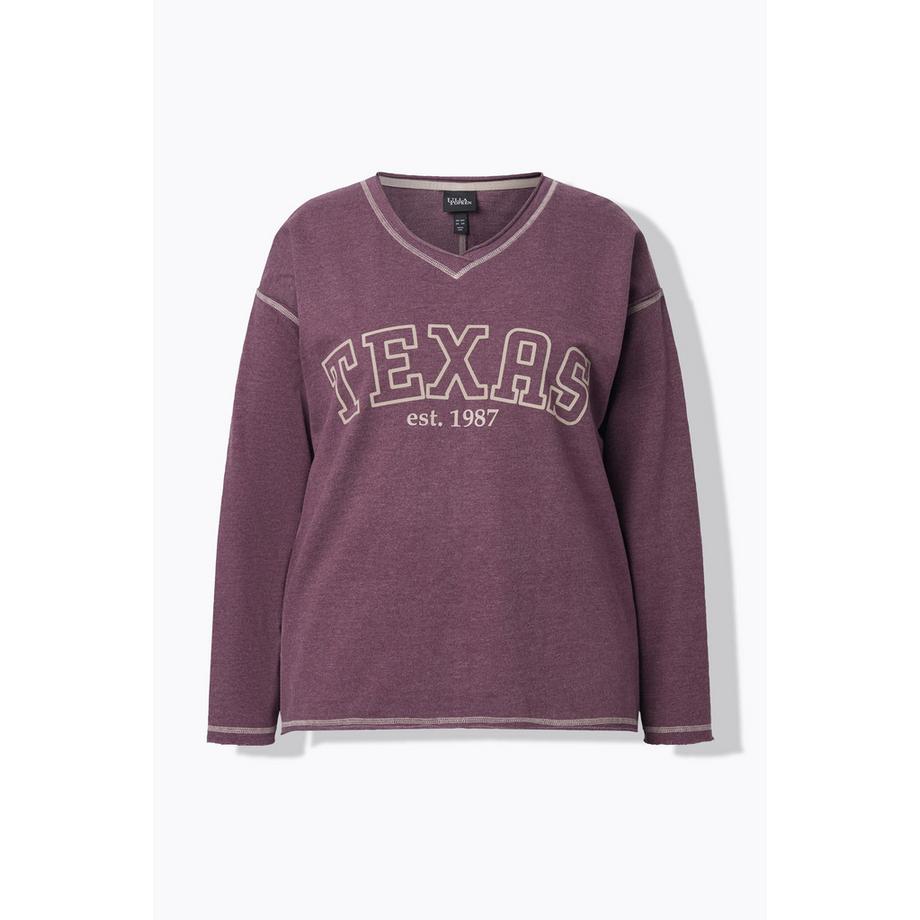 Ulla Popken Texas V-Ausschnitt Langarm Sweatshirt  