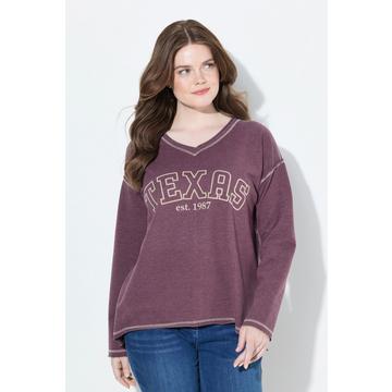 Felpa con Texas, orli arrotolati, scollo a V e maniche lunghe