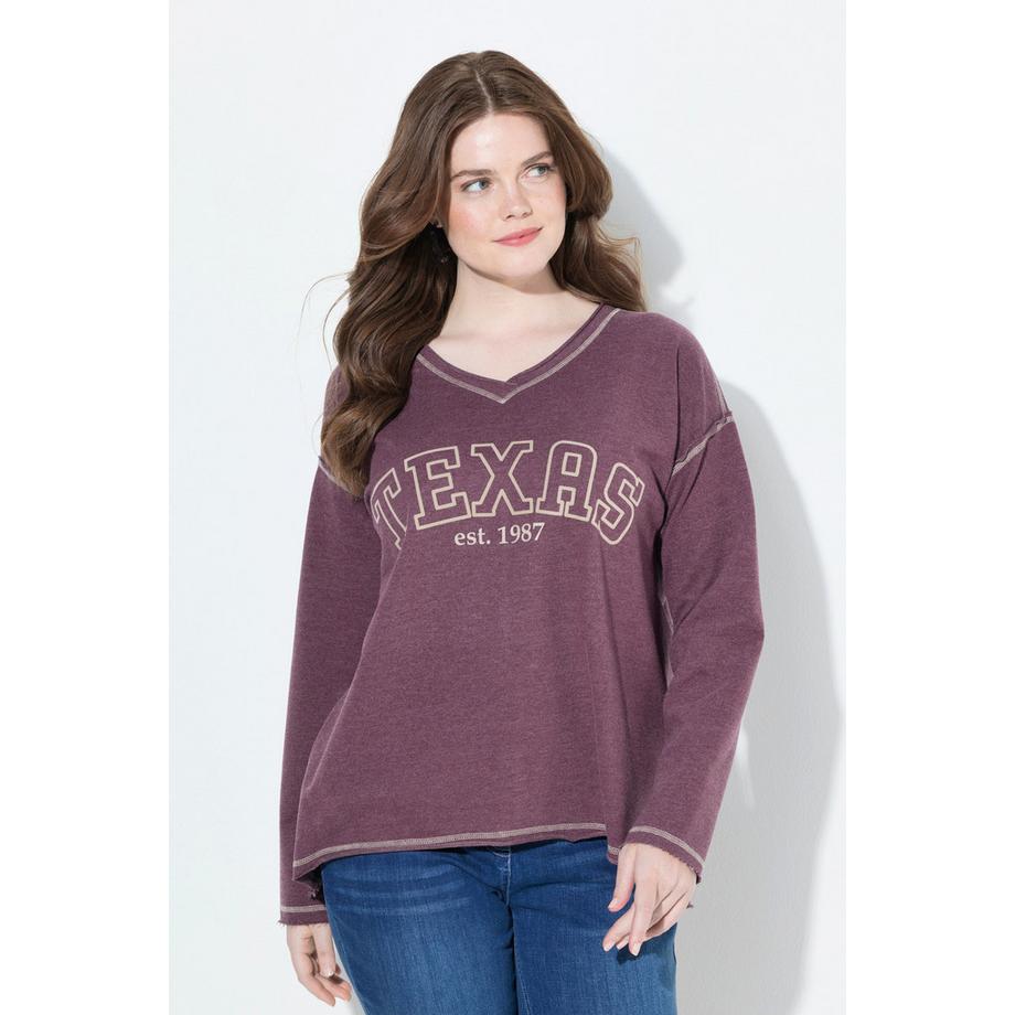 Ulla Popken Texas V-Ausschnitt Langarm Sweatshirt  