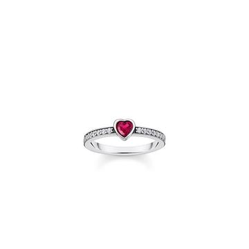 Bague Argent Solitaire Rouge Pierre en Forme de Coeur