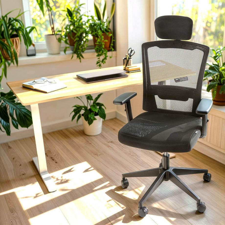 Arebos  Chaise de bureau, chaise de bureau avec appui-tête réglable 
