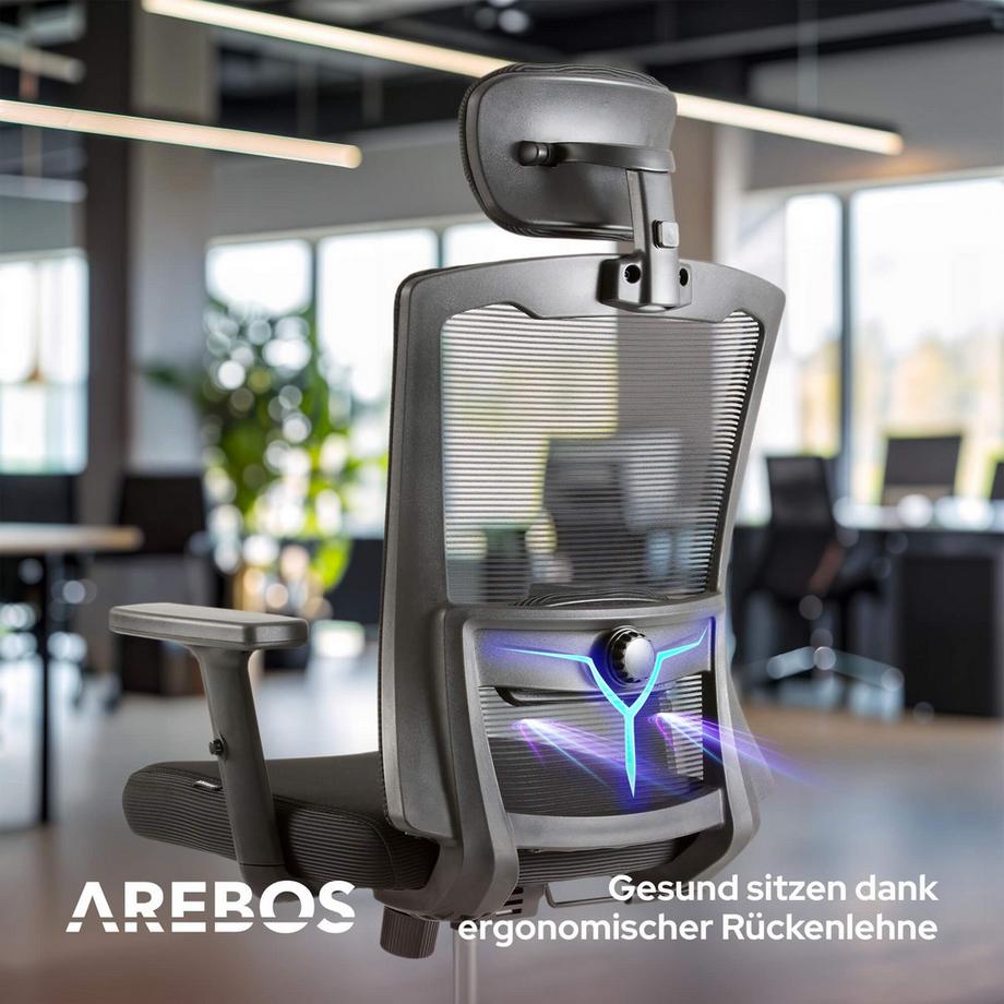 Arebos  Chaise de bureau, chaise de bureau avec appui-tête réglable 