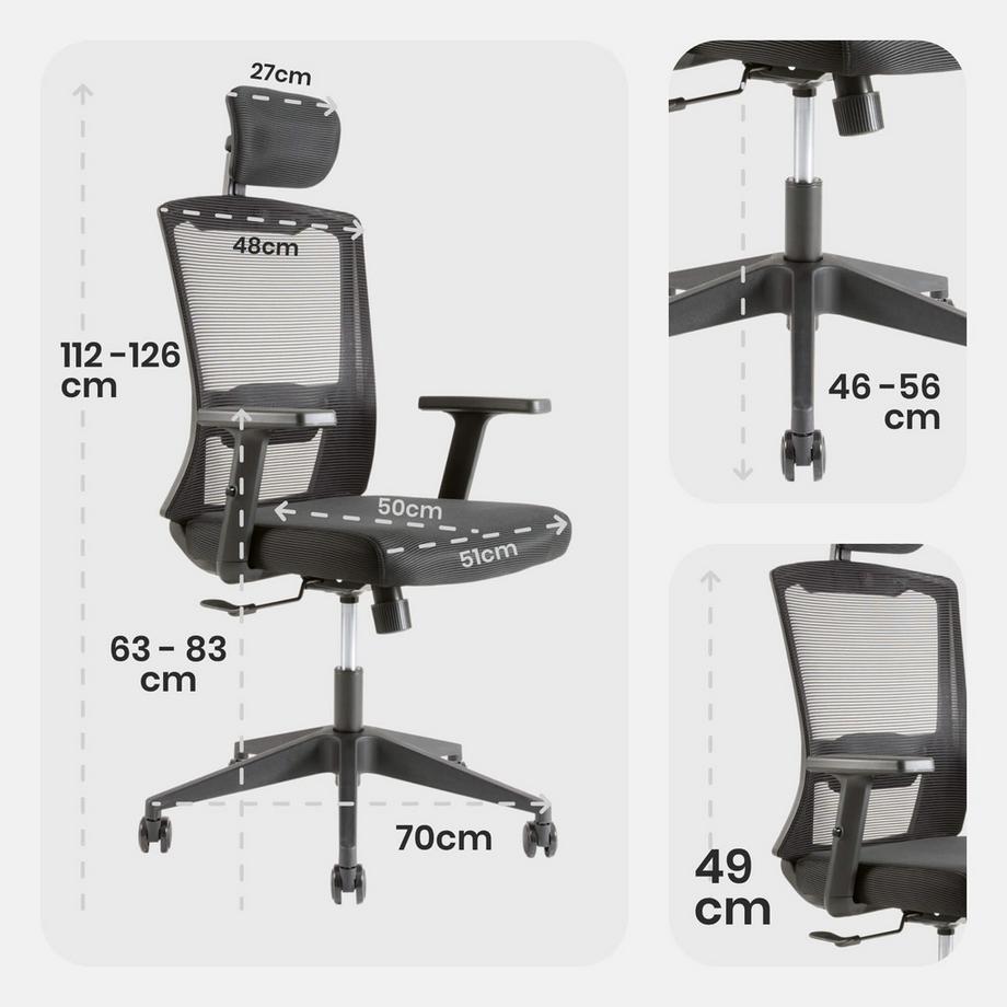 Arebos  Chaise de bureau, chaise de bureau avec appui-tête réglable 