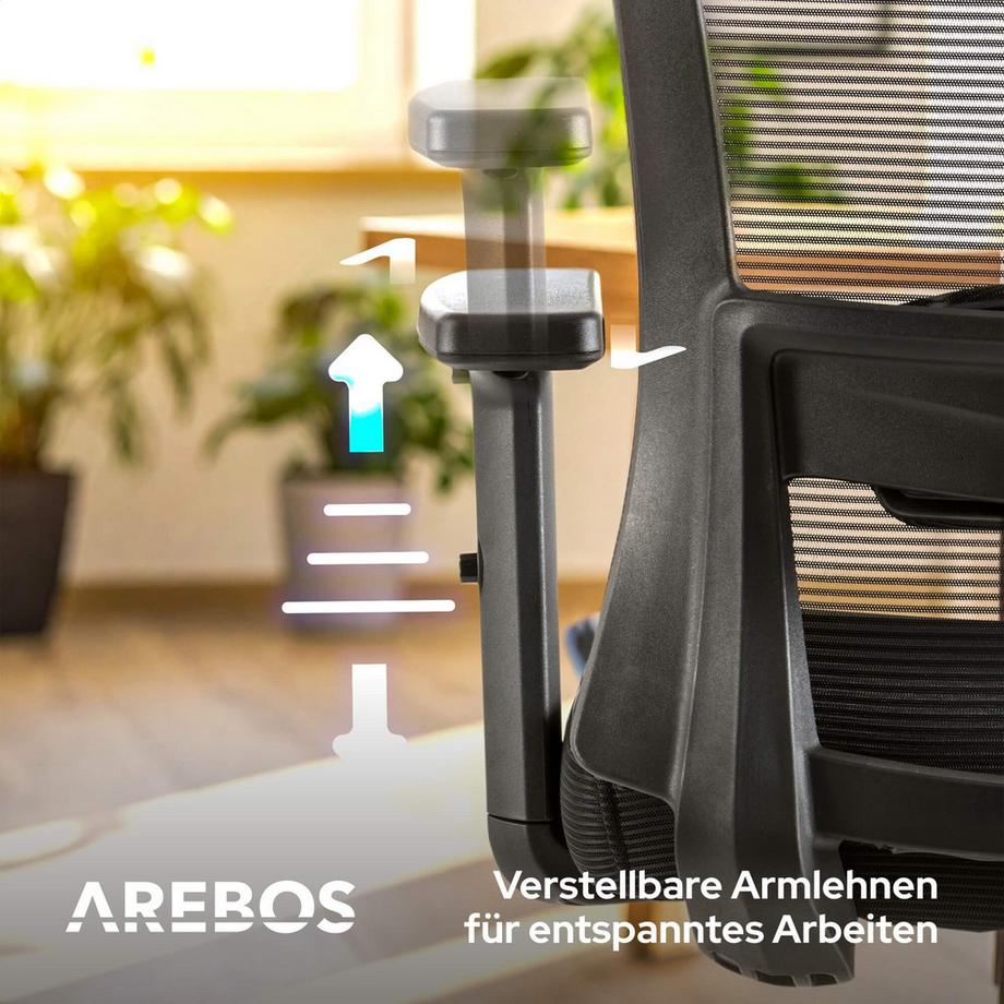 Arebos  Chaise de bureau, chaise de bureau avec appui-tête réglable 