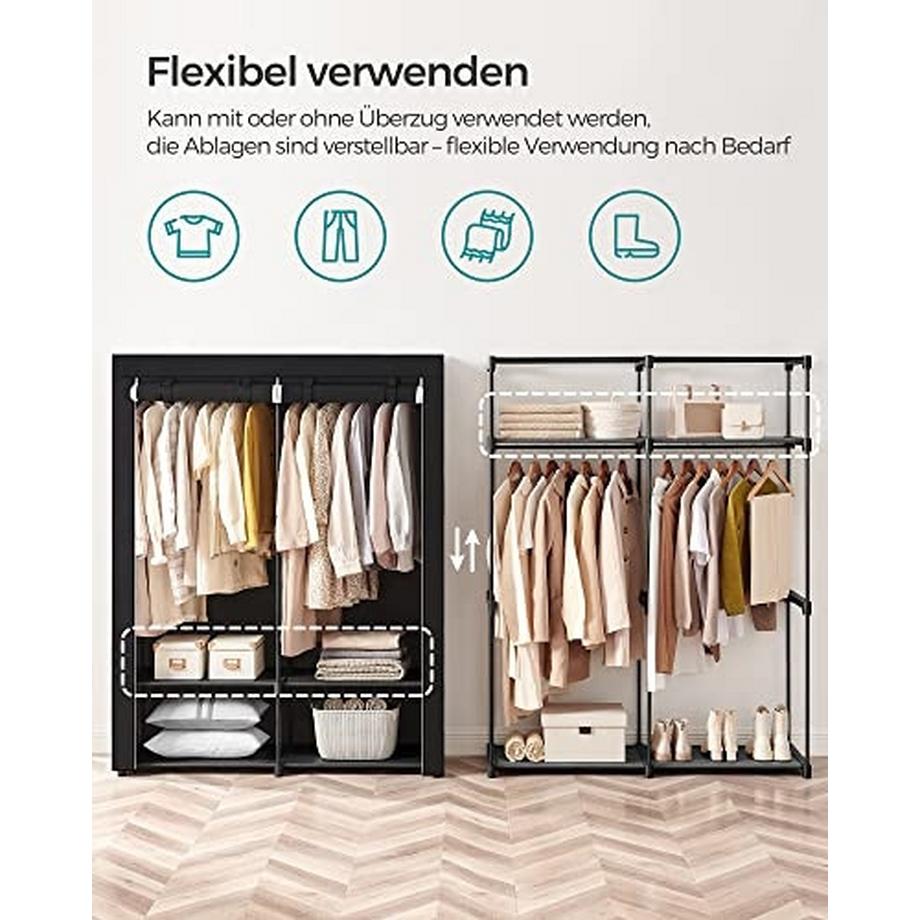 Calicosy Geräumiger Stoffschrank mit Schienen und Regalen, einfache Montage  