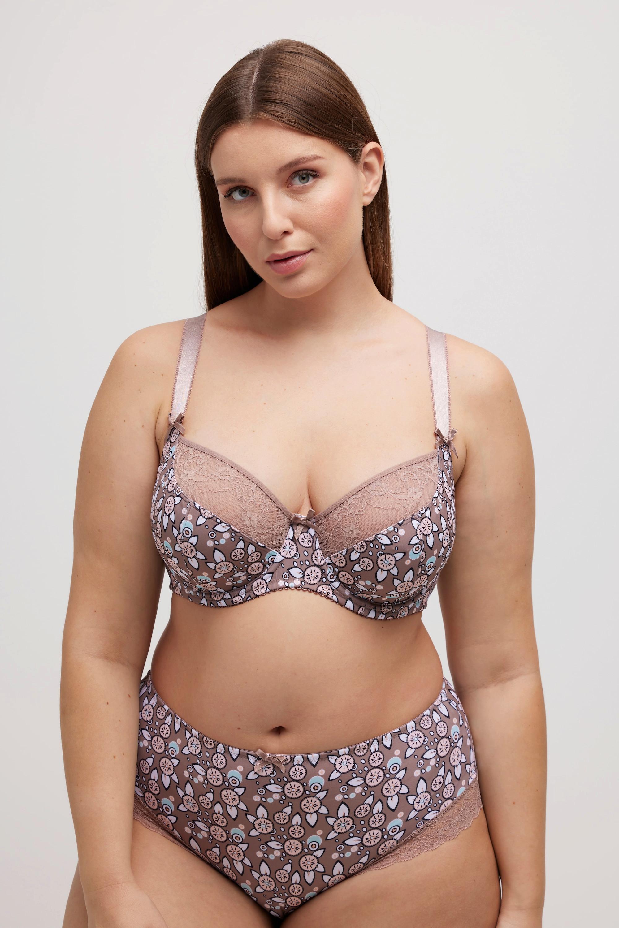 Ulla Popken  Soutien-gorge à armatures, imprimé, ourlets en dentelle, bonnet C - D 