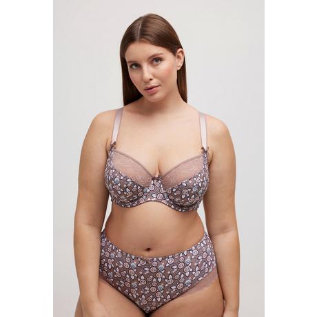 Ulla Popken  Soutien-gorge à armatures, imprimé, ourlets en dentelle, bonnet C - D 