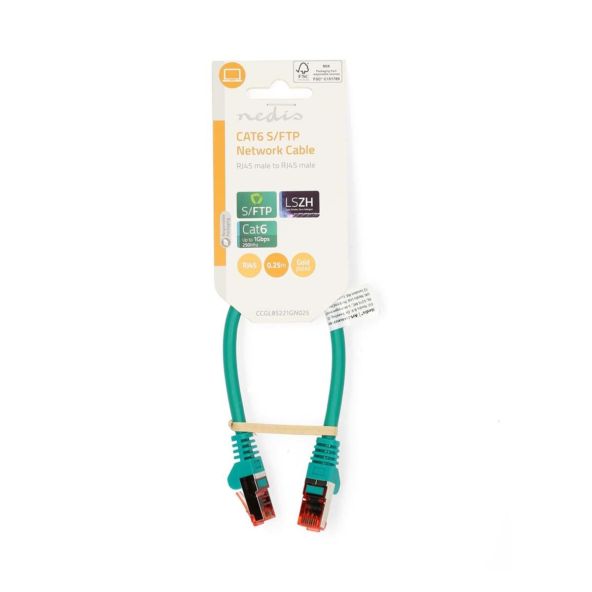Nedis  Câble réseau Cat6 | RJ45 Mâle | RJ45 Mâle | S / FTP | 0,25 m | Round | Lszh | Vert | Étiquette 