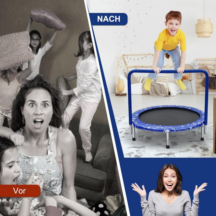 Northix  Kindertrampolin Mini-Trampolin klappbares Trampolin für Kleinkinder Blau + 
