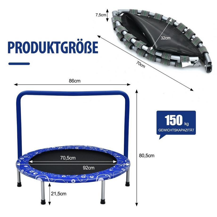 Northix  Kindertrampolin Mini-Trampolin klappbares Trampolin für Kleinkinder Blau + 