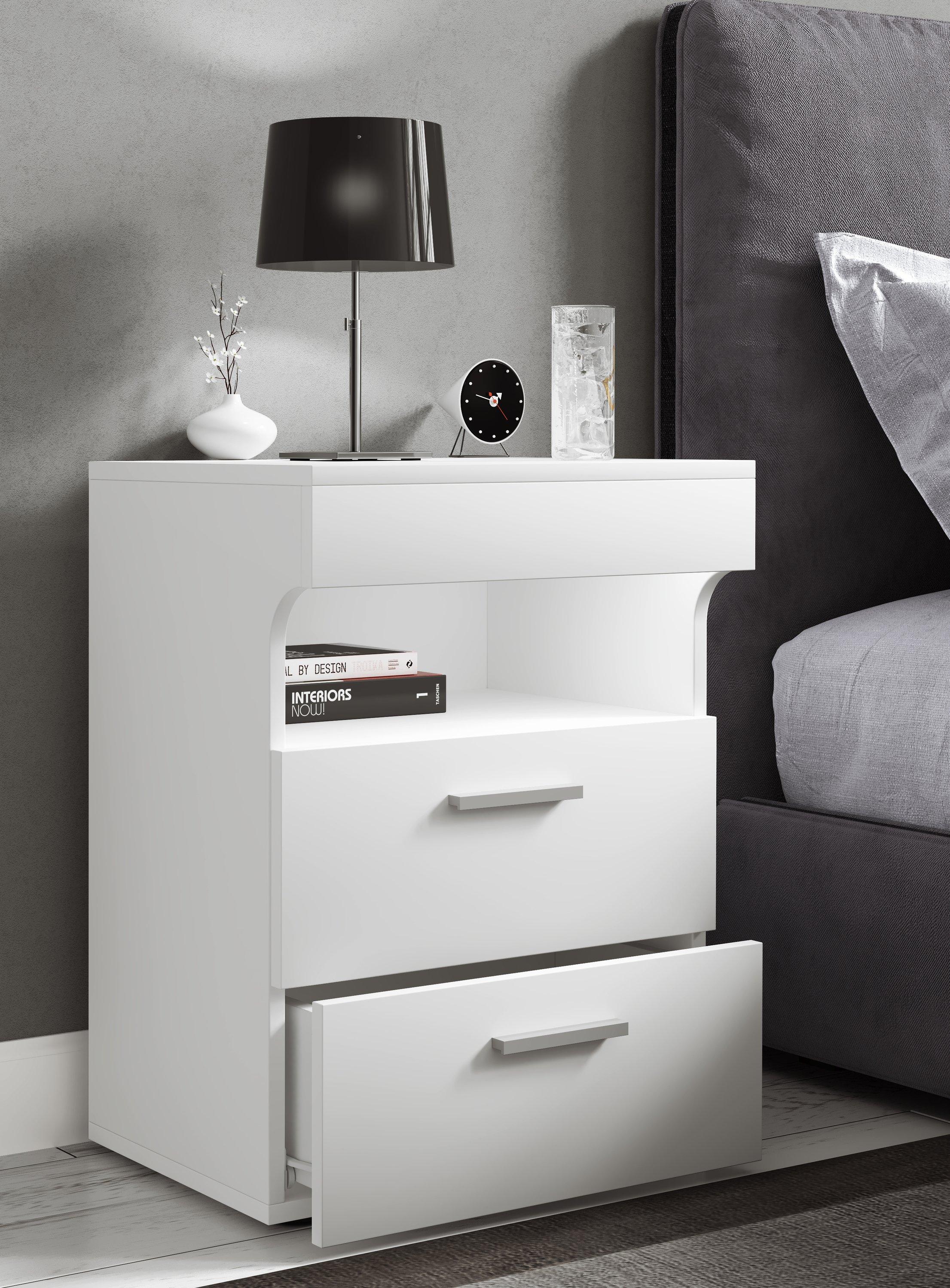 VCM Nachtschrank | Beistelltisch mit zwei Schubladen | Nachttisch | Maße ca. H. 61 x B. 45 x T. 39 cm - Slepal L  