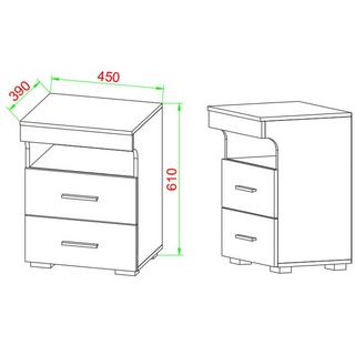 VCM Nachtschrank | Beistelltisch mit zwei Schubladen | Nachttisch | Maße ca. H. 61 x B. 45 x T. 39 cm - Slepal L  