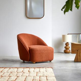 Tikamoon Fauteuil 1 place en acacia massif et tissu terracotta Soren  