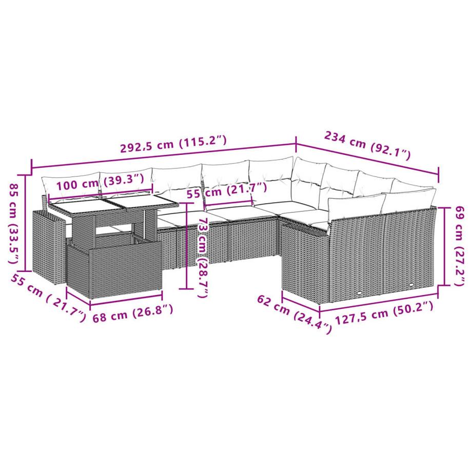 VidaXL Ensemble de canapés de jardin rotin synthétique  