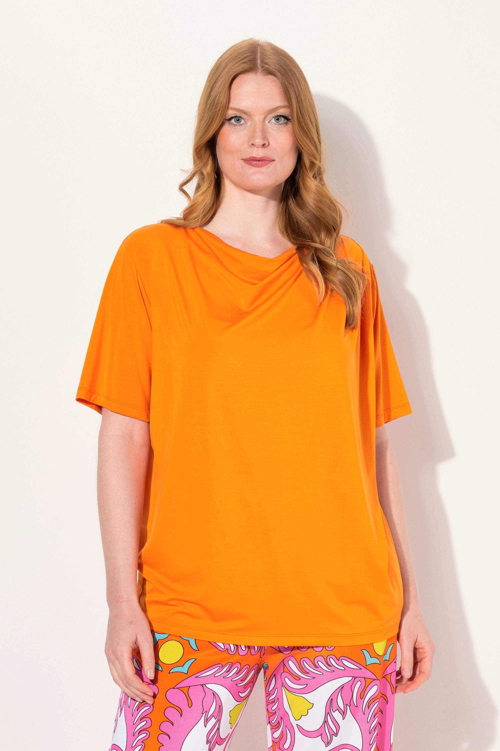 Ulla Popken  T-shirt con lyocell, scollo a goccia e mezze maniche 