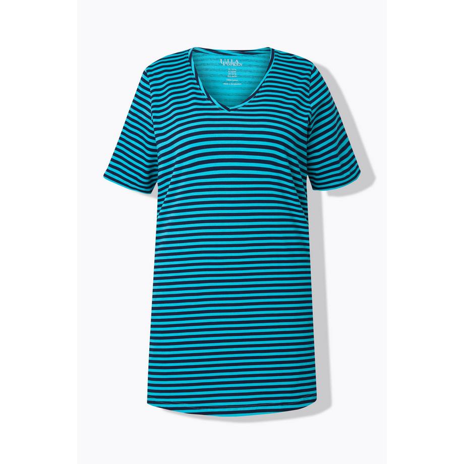 Ulla Popken T-shirt long rayé Ligne A Col V Manches Courtes  